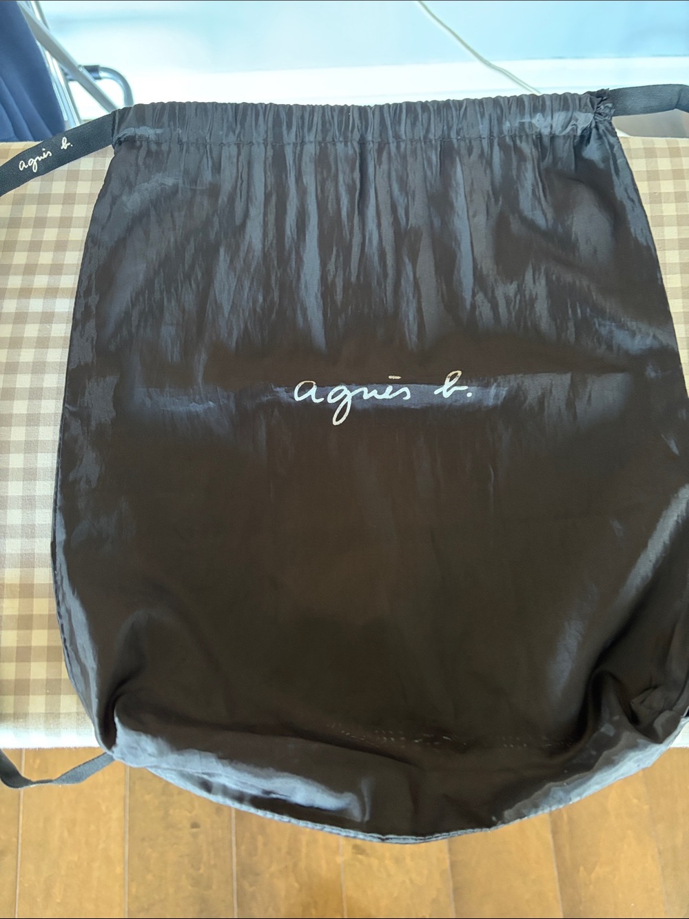 Agnes B. Black Drawstring Bag with White Logo Agnes B